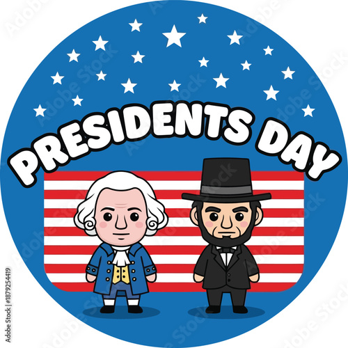 Presidents Day Cartoon Characters with American Flag