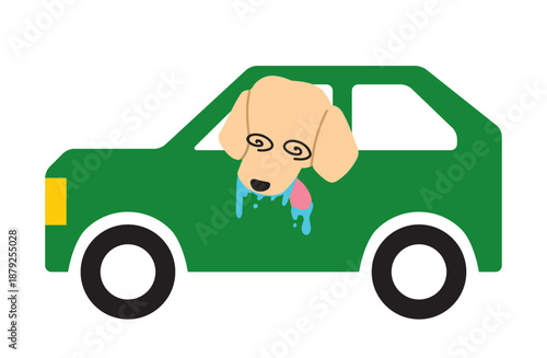車酔いでヨダレが出る犬　手書きイラスト