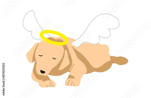 天使の羽が生えて寝ている犬　手書きイラスト