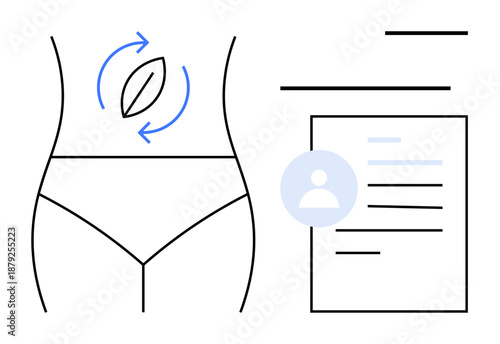 Womens health, medical documentation, holistic care, digestion, wellness, nutrition. Female silhouette with digestive icon and a personal profile. Womens health and medical documentation concept