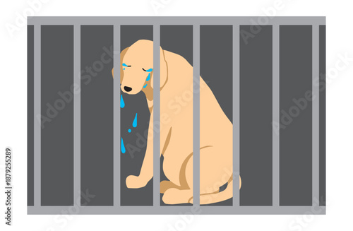 檻に閉じ込められる犬　手書きイラスト