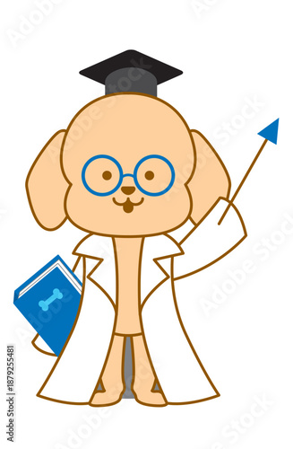 笑顔で教える博士犬　デフォルメイラスト