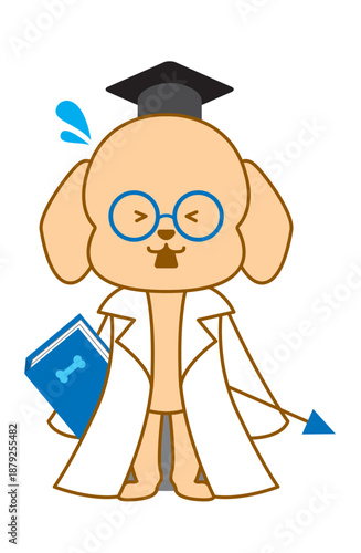 焦っている・困惑している博士犬　デフォルメイラスト