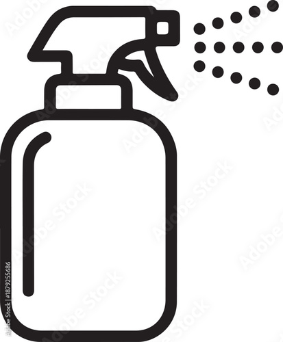 Cleaning spray bottle icon with mist particles for household hygiene sanitizing and domestic surface care maintenance set