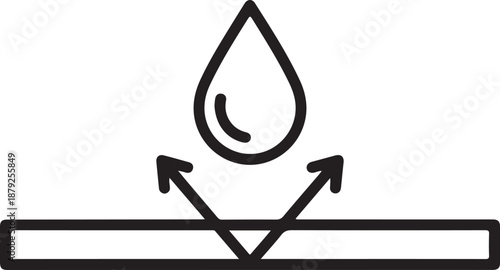 Waterproof surface icon with liquid drop reflecting off flat material layer for protection against moisture and dampness