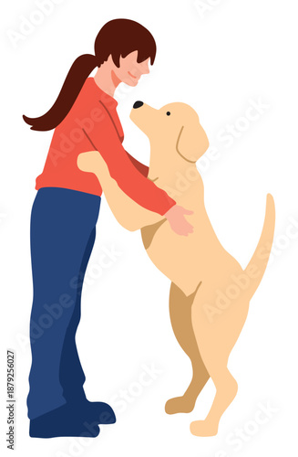 飼い主にタッチをする犬　手書きイラスト