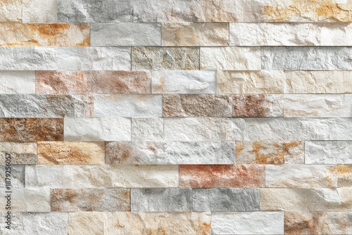 Rustic Stone Wall Texture in Horizontal Bricks with Earth Tones White Gray and Brown Seamless Pattern for Background or Design Element