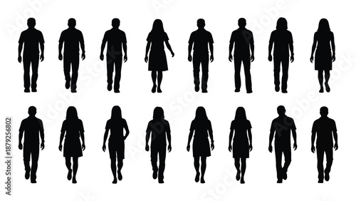 Silhouettes of various people isolated on white background, Vector