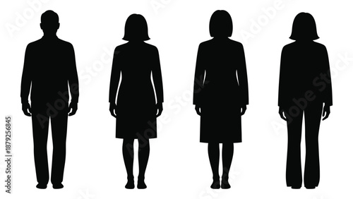Silhouettes of four individuals isolated on white background, Vector