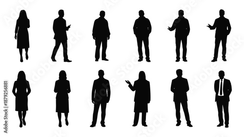 Silhouettes of various professionals isolated on white background, Vector