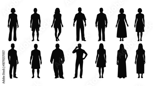 Silhouettes of various people isolated on white background, Vector