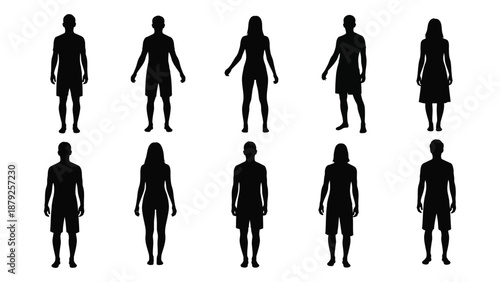 Silhouettes of various figures isolated on white background, Vector