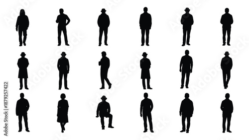 Collection of silhouetted figures isolated on white background, Vector