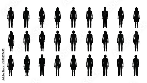Collection of silhouetted human figures isolated on white background, Vector