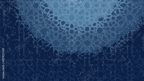 Intricate blue background with glowing white geometric patterns
