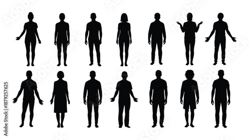Collection of silhouetted human figures isolated on white background, Vector