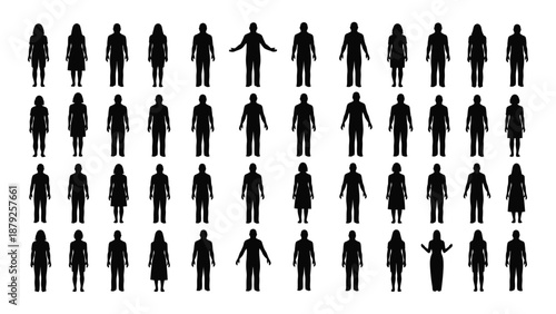 Collection of silhouetted human figures isolated on white background, Vector