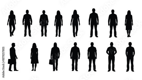 Silhouettes of various people isolated on white background, Vector