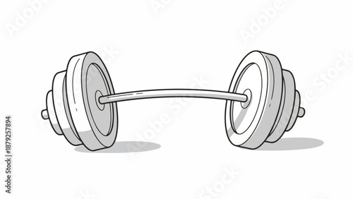 A simple line drawing of a dumbbell with weights on both ends against a white background with subtle shadows.