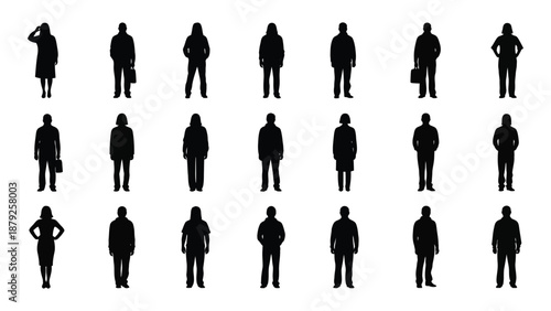 Collection of silhouetted human figures isolated on white background, Vector