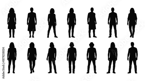 Collection of silhouetted human figures isolated on white background, Vector