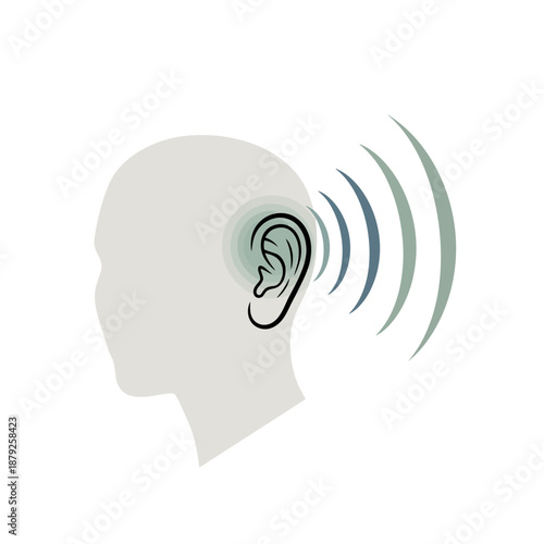 Human ear receiving sound waves, auditory perception concept