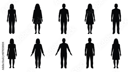 Silhouettes of various figures isolated on white background, Vector