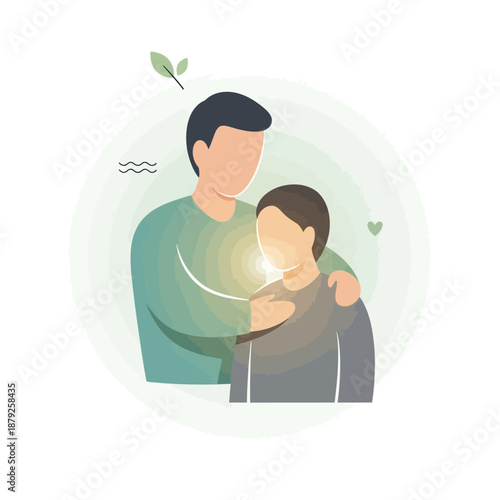 Father comforting son, emotional support, family care, empathy, gentle hug, love, connection