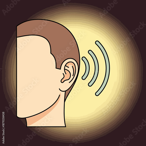 Human ear receiving sound waves illustration