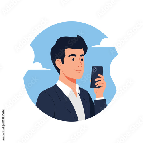 Man in Suit Holding Smartphone, Modern Business Illustration