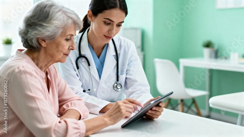 Wallpaper Mural Doctor showing tablet to elderly patient Torontodigital.ca