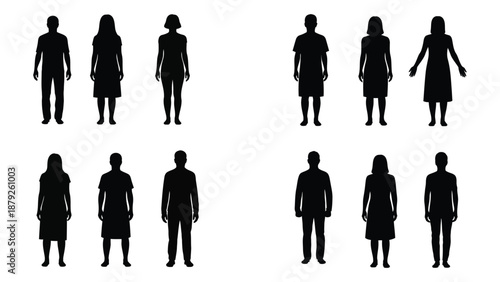 Silhouettes of people in various poses isolated on white background, Vector