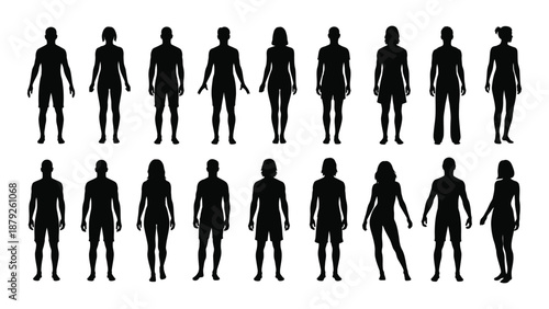 Collection of human silhouettes isolated on white background, Vector