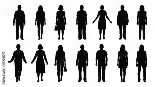 Silhouettes of diverse individuals isolated on white background, Vector