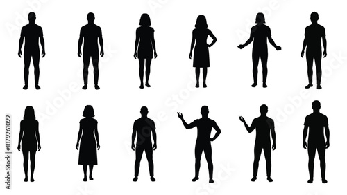 Silhouettes of various figures isolated on white background, Vector