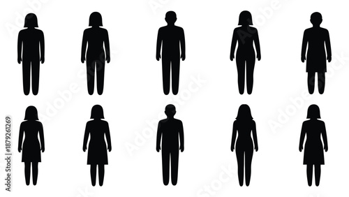 Silhouettes of different people isolated on white background, Vector