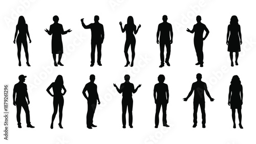 Collection of silhouetted human figures isolated on white background, Vector