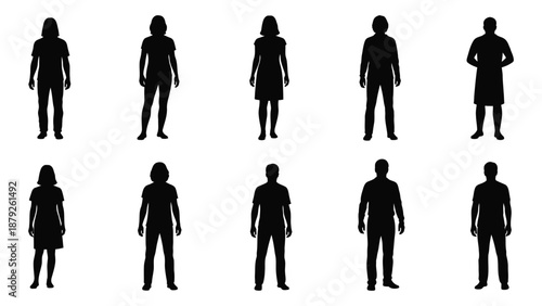 Silhouettes of various individuals isolated on white background, Vector