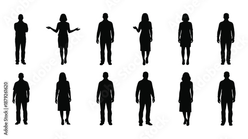 Silhouettes of various individuals isolated on white background, Vector