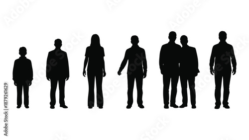 Silhouettes of various individuals isolated on white background, Vector