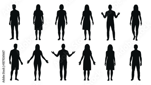 Collection of silhouetted human figures isolated on white background, Vector