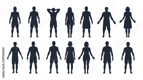 Silhouettes of various figures isolated on white background, Vector