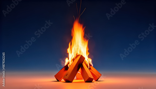 Wallpaper Mural Campfire flames dancing against a dark blue background   Torontodigital.ca