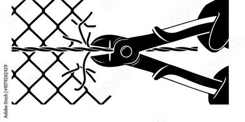 Wire Cutters Sniping Chain Link Fence Silhouette