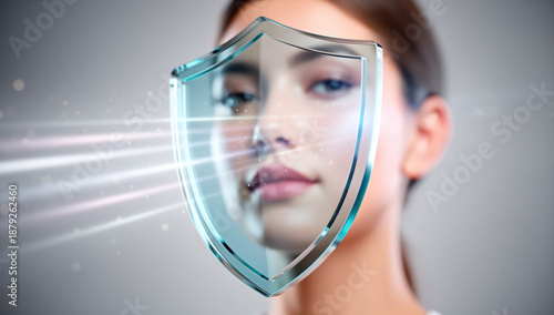 Wallpaper Mural Young woman expressing confidence with a shield overlay   Torontodigital.ca