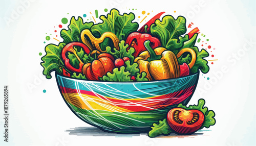 Vibrant and colorful fresh vegetable salad in a rainbow bowl.