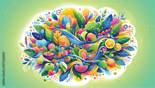 Vibrant and colorful abstract floral arrangement in a cloud shape.