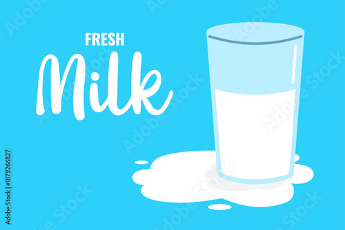 Cartoon milk glass on a blue background. Milk glass in flat style