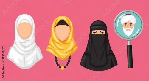 Exploring the Rich Diversity of Islamic Women's Headwear and Cultural Attire, from Hijab to Niqab, with a Glimpse into Traditional Muslim Identity and Community
