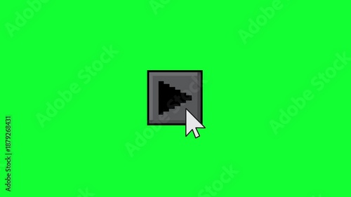 Pause and play green screen animation, Click the play and stop button on the computer screen animation. 4k video